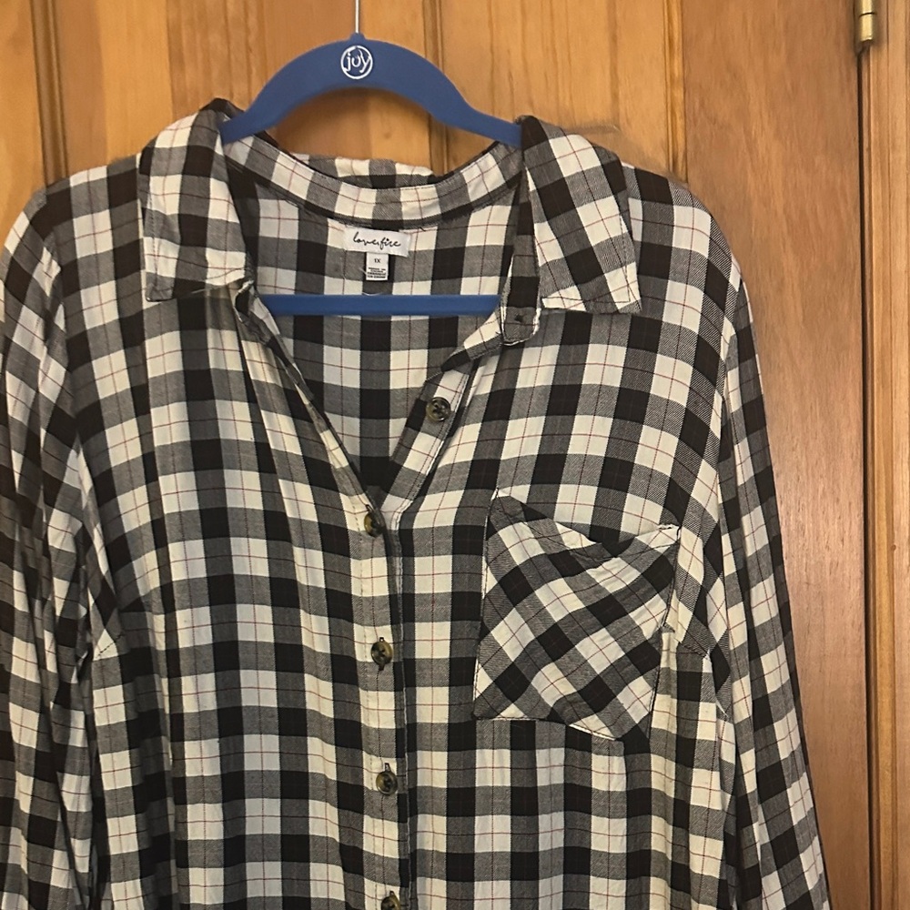 love, Fire Black and White Plaid Shirt